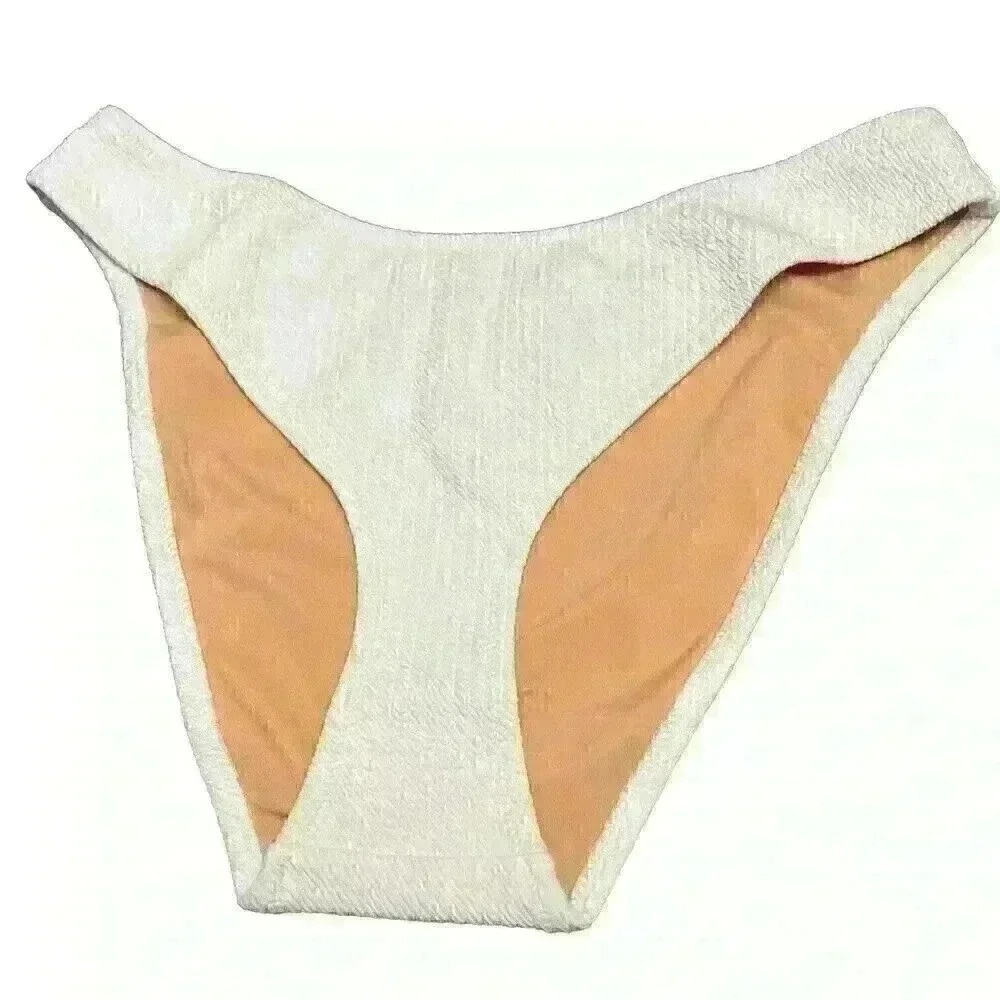J.CREW Textured Curved-Waist Cheeky Bikini Bottom High Cut White Size Large NWT